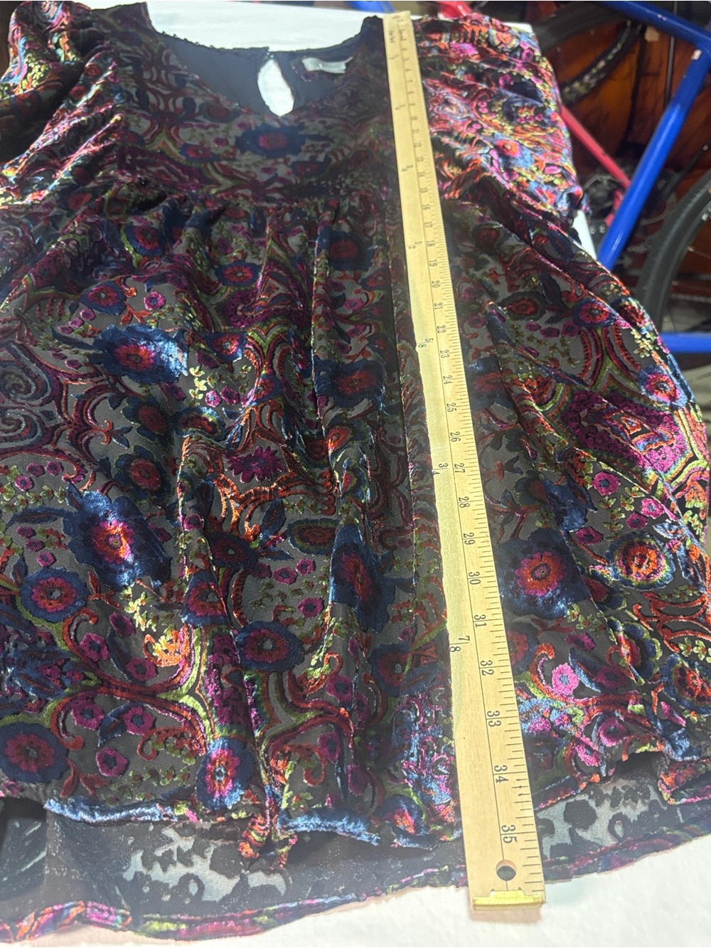 Anthropologie Mona Burnout Velvet Mini Dress Black Floral Boho Puff Sleeve L - Picture 12 of 13